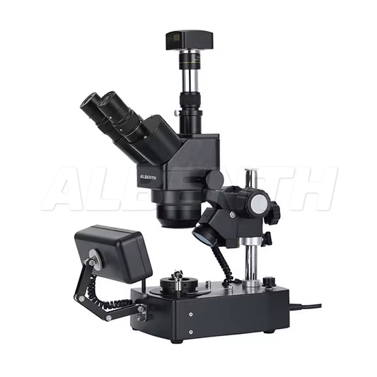 Albenth 10X-40X Jewelry Gem Trinocular Stereo Microscope on Pillar Stand 10MP USB Camera Set