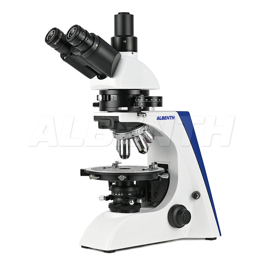 Albenth 40X-400X Transmitting Polarizing Trinocular Microscope Revolving Round Stage Halogen Illumination