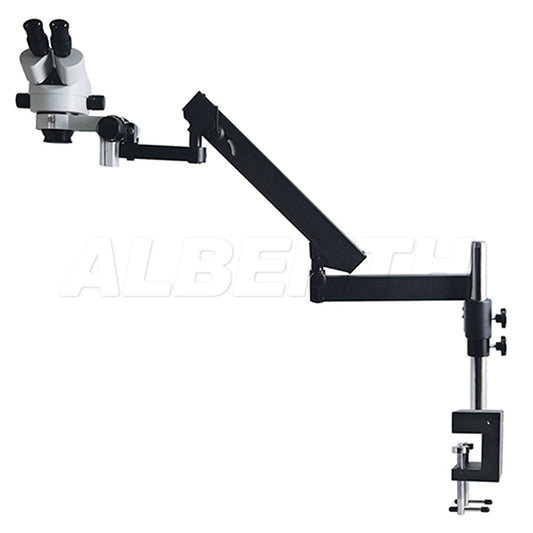 Albenth 7X-45X Trinocular Boom stand stereo microscope, 55-75mm Pupillary adjust distance