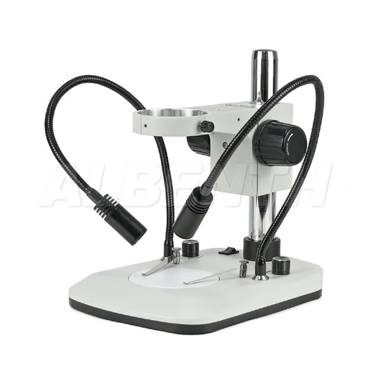 Albenth Stereo Microscope Table Stand With Dimming Dual Gooseneck LED Illuminator & Focusing Rack