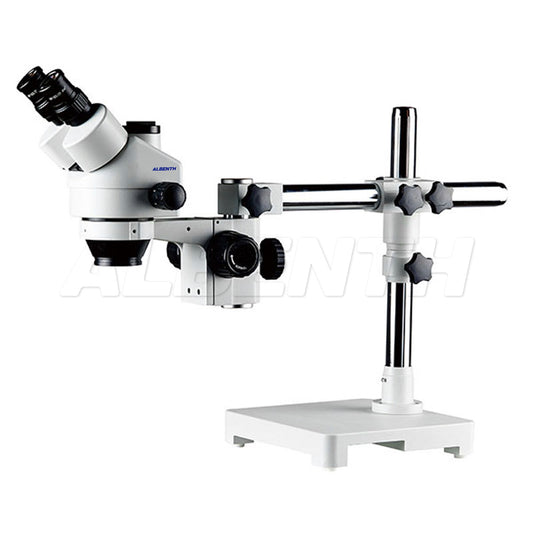 Albenth 7X-45X Trinocular Boom stand stereo microscope,105mm Working distance