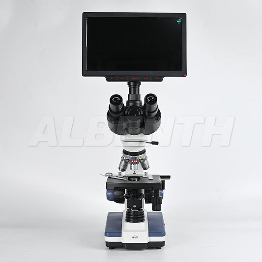 SWIFT SW350T Trinocular Compound Microscope SW350T, 40X-2500X Magnification With 2MP/4MP 10.1'' LCD Microscope Camera Siedentopf Head, Research-Grade, Two-Layer Mechanical Stage