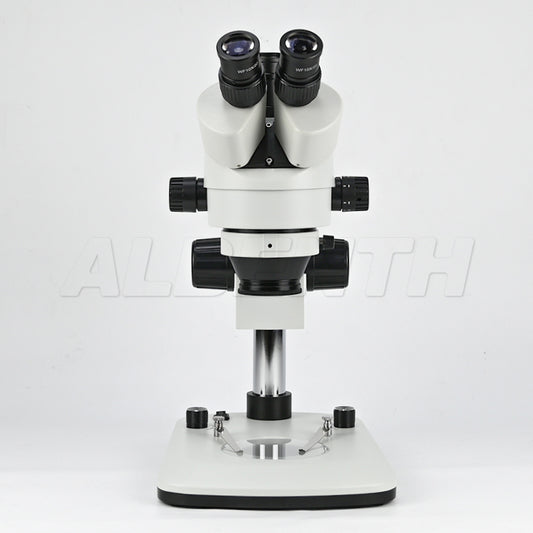 Albenth 7X-45X Trinocular Pillar Stand Zoom Stereo Microscope with Top and Bottom LED Light