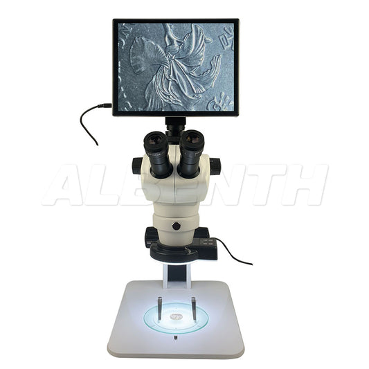 Albenth 9.7 inch LCD 5.0MP 0.8X - 5X Zoom digital stereo microscope with 80 LEDs ring light, digital stereo microscope