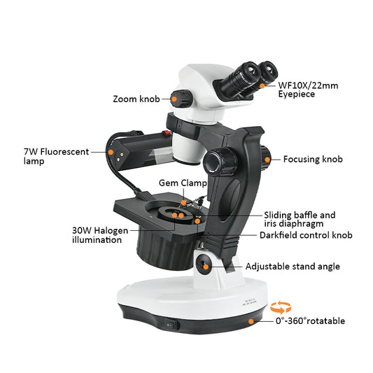 Albenth 6.7X-45X Magnification Professional Advanced Jewel Gem Zoom Binocular Stereo Microscope on Track Stand