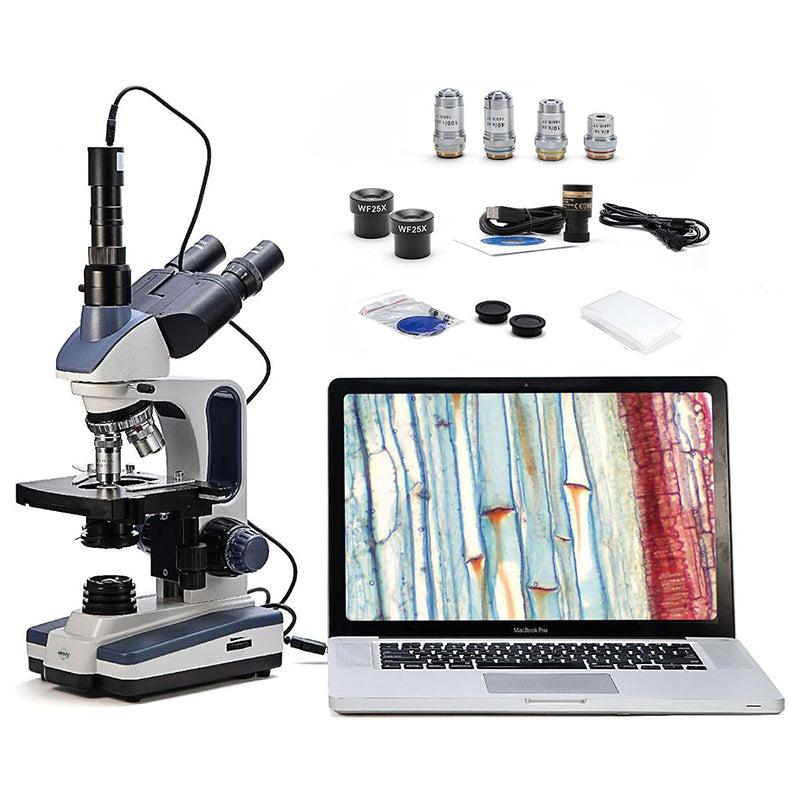 SWIFT SW350T 40X-2500X Biological Trinocular Microscope With 5.1MP Camera, 10X 25X Eyepieces, Mechanical Stage, Abbe Condenser SWIFT SW350T 40X-2500X Biological Trinocular Microscope With 5.1MP Camera, 10X 25X Eyepieces, Mechanical Stage, Abbe Condenser