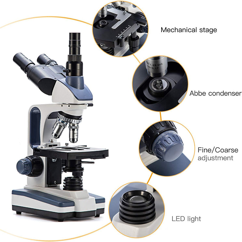 SWIFT SW350T 40X-2500X Biological Trinocular Microscope With 10X 25X Eyepieces, Mechanical Stage, Abbe Condenser SWIFT SW350T 40X-2500X Biological Trinocular Microscope With 10X 25X Eyepieces, Mechanical Stage, Abbe Condenser