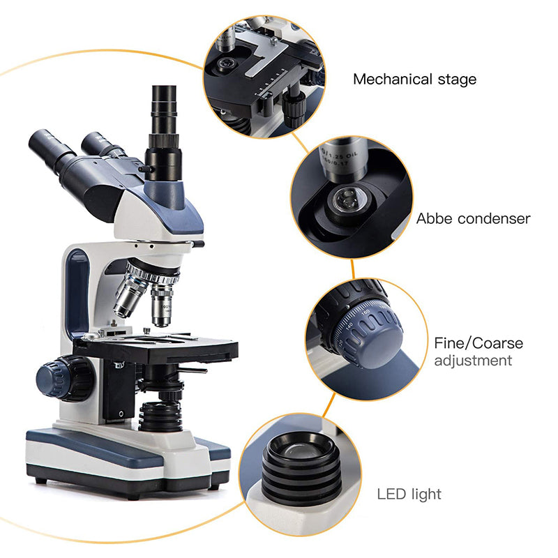 SWIFT SW350T 40X-2500X Biological Trinocular Microscope With 5.1MP Camera, 10X 25X Eyepieces, Mechanical Stage, Abbe Condenser SWIFT SW350T 40X-2500X Biological Trinocular Microscope With 5.1MP Camera, 10X 25X Eyepieces, Mechanical Stage, Abbe Condenser