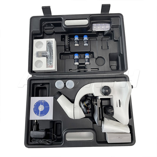 Kits de microscopio compuestos de estudiantes de educación portátil con función de almacenamiento de videos y videos de 1.3MP