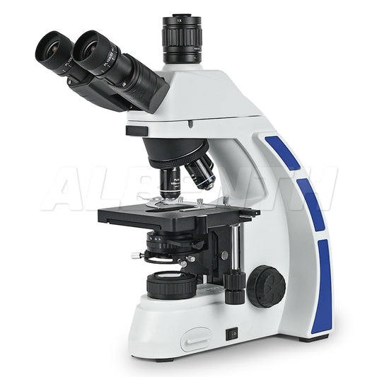 Albenth 40X-1000X Professional Trinocular Research Level Biological Microscope With Infinity Plan Achromatic Objective Coaxial Mechanical Stage LED Transmission Illuminator Koehler Condenser C-type Camera Adapter