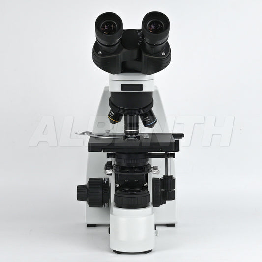 Albenth 40X-1000X Professional Trinocular Research Level Biological Microscope With Infinity Plan Achromatic Objective Coaxial Mechanical Stage LED Transmission Illuminator Koehler Condenser C-type Camera Adapter