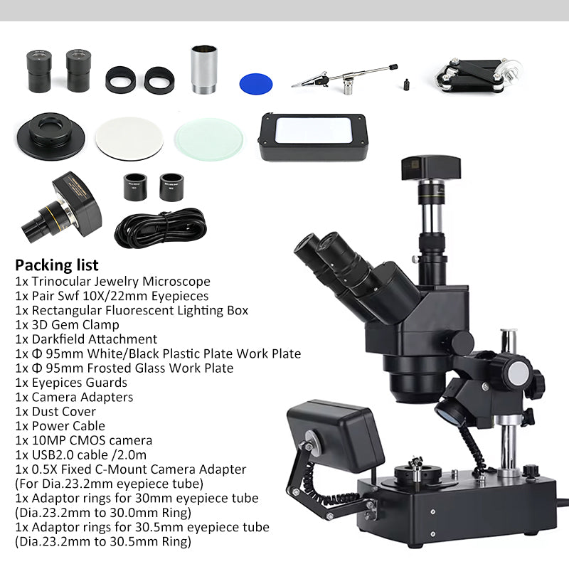 Albenth 10X-40X Jewelry Gem Trinocular Stereo Microscope With 3.1MP/5.1MP/10MP USB2.0 Camera