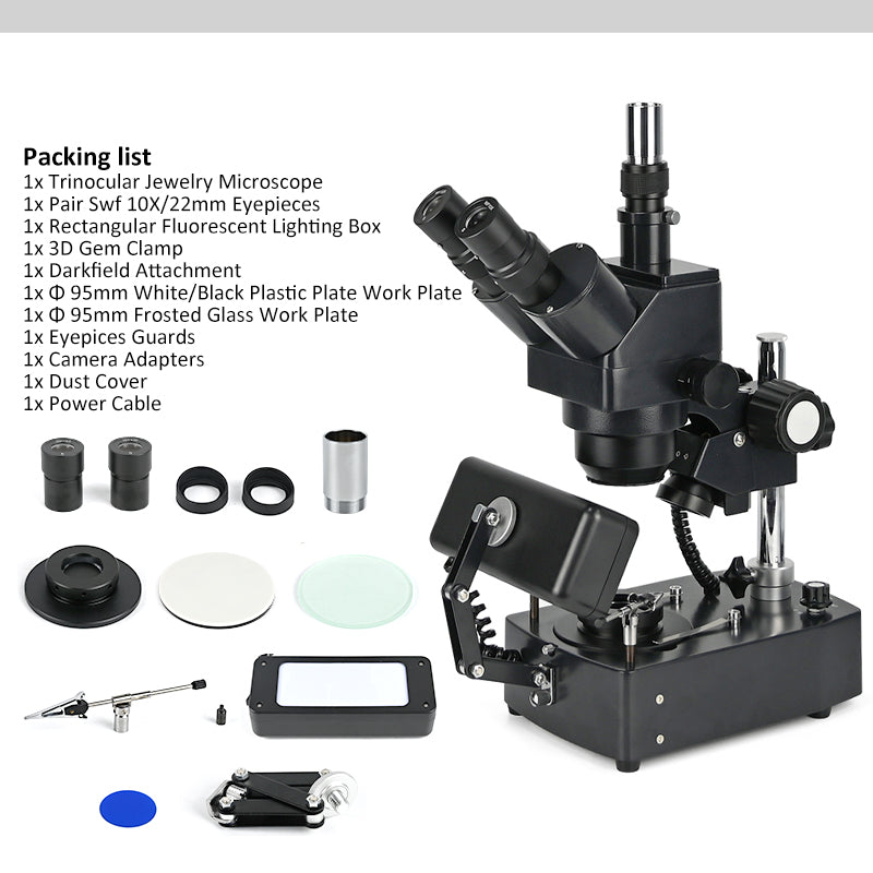 Albenth 10X-40X Jewelry Gem Trinocular Stereo Microscope on Pillar Stand With Darkfield Attachment