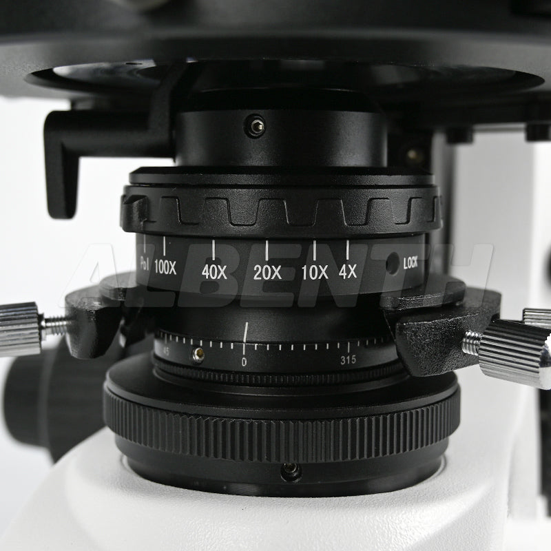 Albenth 40X-400X Transmitting Polarizing Trinocular Microscope Revolving Round Stage Halogen Illumination