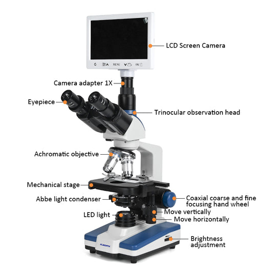 Albenth 40X-2500X 2MP HD Professional Trinocular Biological Microscope LED Digital Microscope + 7" LCD Screen+USBCabl
