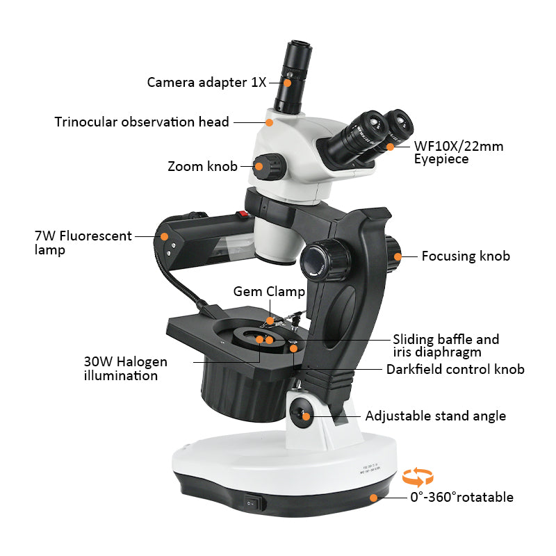 Albenth 6.7X-45X Magnification Professional Advanced Jewel Gem Zoom Binocular Stereo Microscope on Track Stand