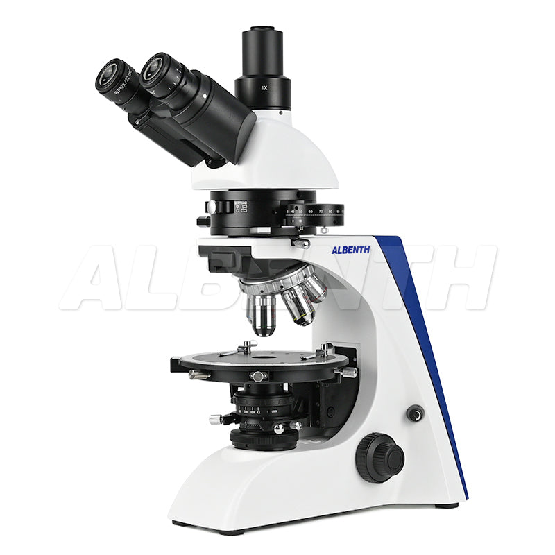 Albenth 40X-400X Transmitting Polarizing Trinocular Microscope Revolving Round Stage Halogen Illumination