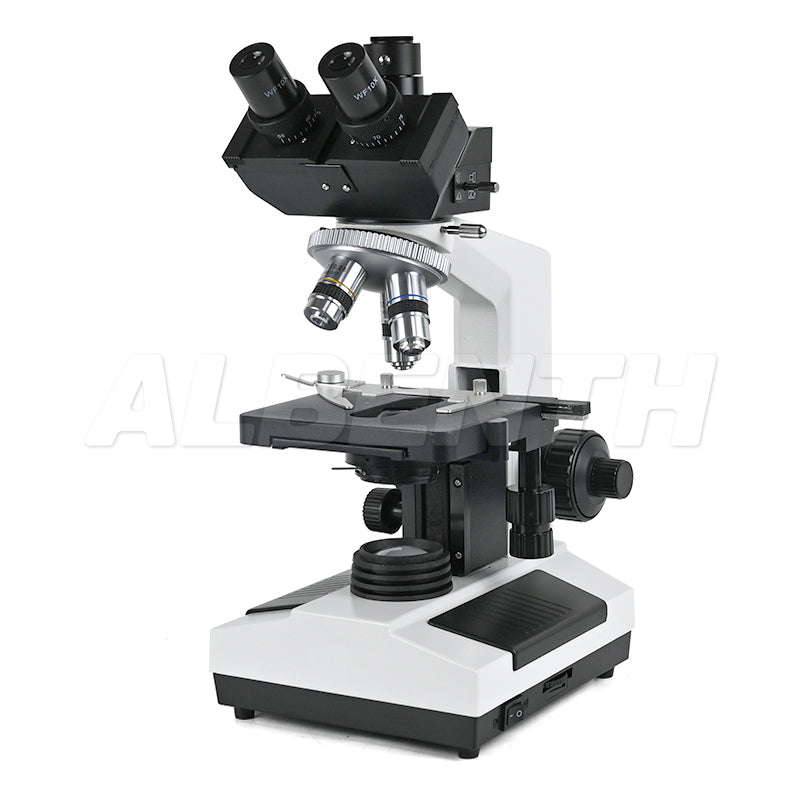 Albenth 40X-1600X Trinocular Biological Achromatic Microscope With Double Layer Mechanical Stage 1W LED Light, 1X Camera Adapter