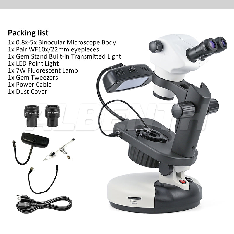 Albenth 8X-50X Magnification Advanced Jewel Gem Zoom Binocular Stereo Microscope on Track Stand