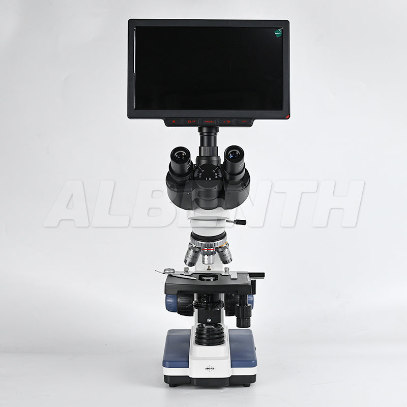 SWIFT SW350T Trinocular Compound Microscope SW350T, 40X-2500X Magnification With 2MP/4MP 10.1'' LCD Microscope Camera Siedentopf Head, Research-Grade, Two-Layer Mechanical Stage
