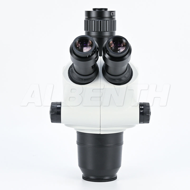 Testa del microscopio di zoom stereo trinoculare 0.65-6.5x