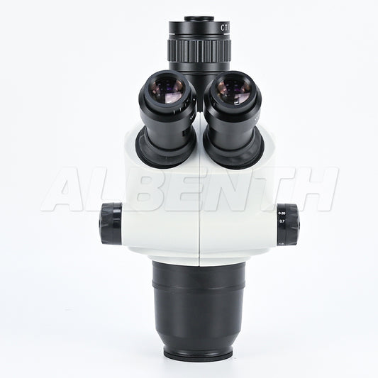 Testa del microscopio di zoom stereo trinoculare 0.65-6.5x