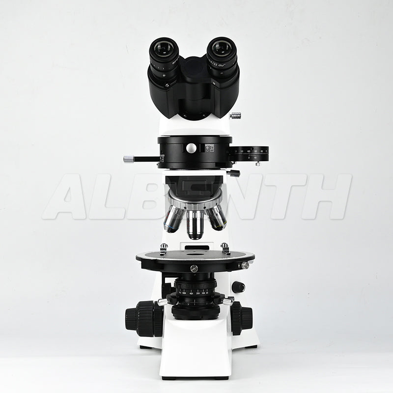 Albenth 40X-400X Transmitting Polarizing Trinocular Microscope Revolving Round Stage Halogen Illumination