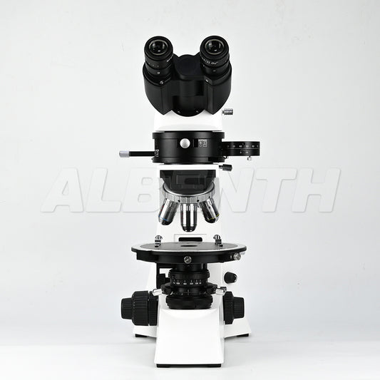 Albenth 40X-400X Transmitting Polarizing Trinocular Microscope Revolving Round Stage Halogen Illumination
