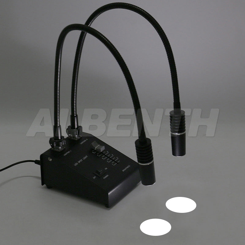 Albenth 6W Stereo Microscope LED Double Gooseneck Light Cold Facula Fiber Optic Adjustable Microscope Illuminator Lamp Spot Light