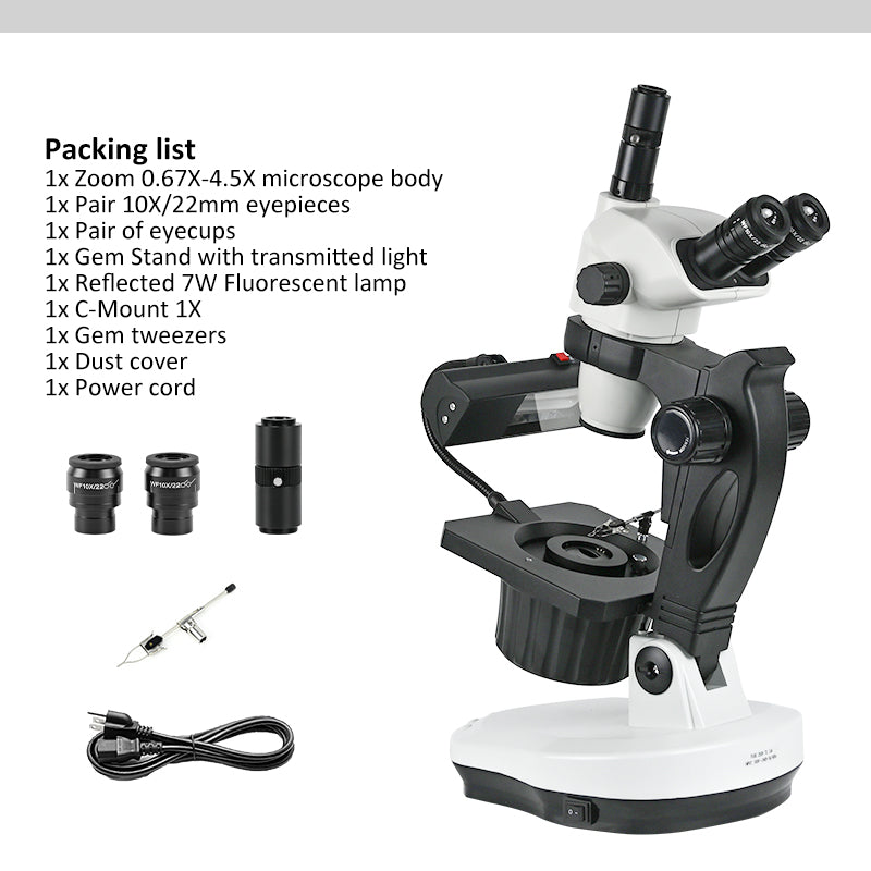 Albenth 6.7X-45X Magnification Professional Advanced Jewel Gem Zoom Trinocular Stereo Microscope on Track Stand