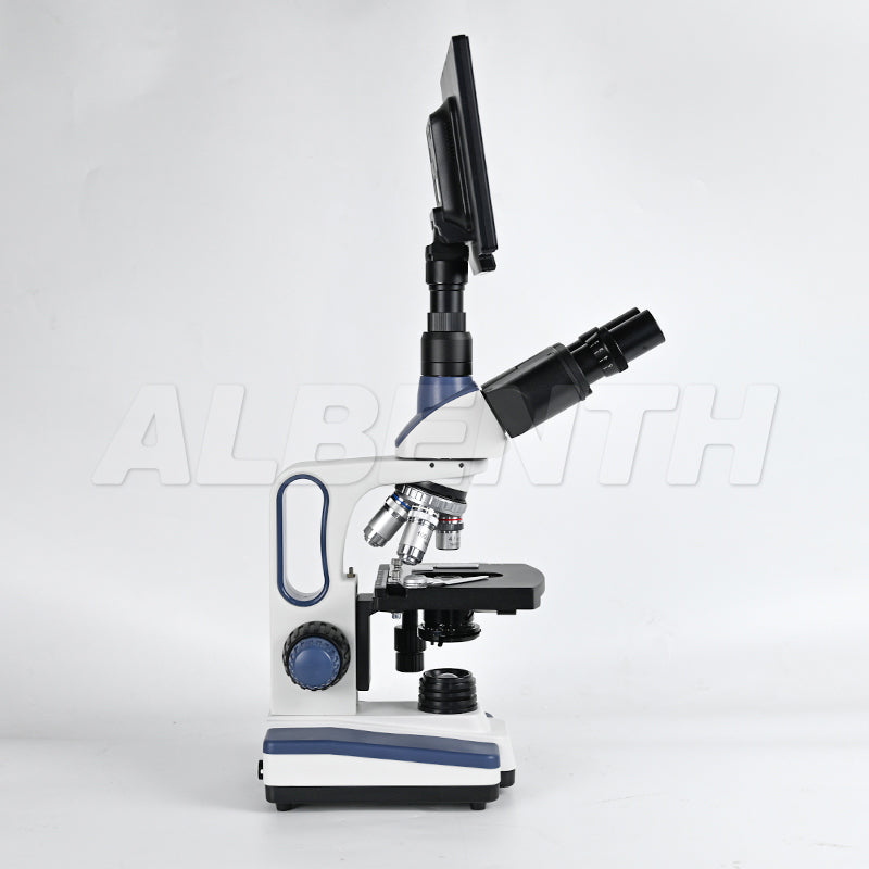 SWIFT SW350T Trinocular Compound Microscope SW350T, 40X-2500X Magnification With 2MP/4MP 10.1'' LCD Microscope Camera Siedentopf Head, Research-Grade, Two-Layer Mechanical Stage
