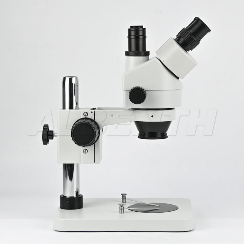 Albenth 7-45X Trinocular Zoom Stereo Microscope on Pole Stand With 0.5X Auxiliary Lens