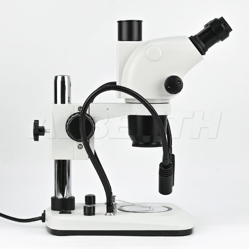 Albenth 6.5X-65X Zoom Stereo Trinocular Microscope on Pole Stand Gooseneck Light