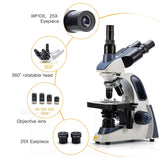Swift SW380T 40X-2500X Magnification, Siedentopf Head, Research-Grade Trinocular Microscope Compound Lab with Wide-Field 10X/25X Eyepieces, Mechanical Stage, Ultra-Precise Focusing