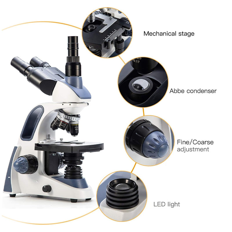 Swift SW380T 40X-2500X Magnification, Siedentopf Head, Research-Grade Trinocular Microscope Compound Lab with Wide-Field 10X/25X Eyepieces, Mechanical Stage, Ultra-Precise Focusing