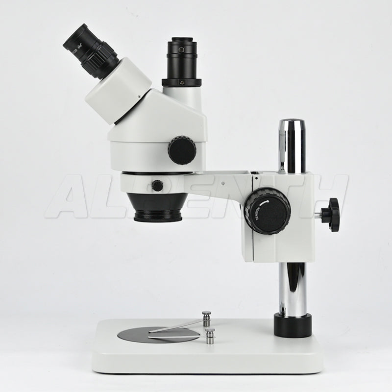 Albenth 7-45X Trinocular Zoom Stereo Microscope on Pole Stand With 0.5X Auxiliary Lens