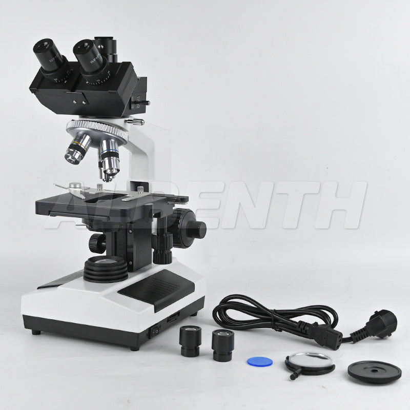 Albenth 40X-1600X Trinocular Biological Achromatic Microscope With Double Layer Mechanical Stage 1W LED Light, 1X Camera Adapter