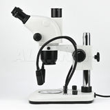 Albenth 6.5X-65X Zoom Stereo Trinocular Microscope on Pole Stand Gooseneck Light
