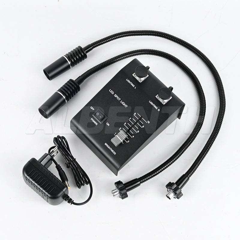 Albenth 6W Stereo Microscope LED Double Gooseneck Light Cold Facula Fiber Optic Adjustable Microscope Illuminator Lamp Spot Light