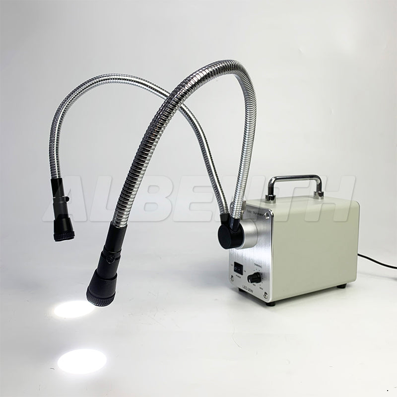Albenth 20W Fiber Optic Dual Gooseneck Microscope Light Illuminator