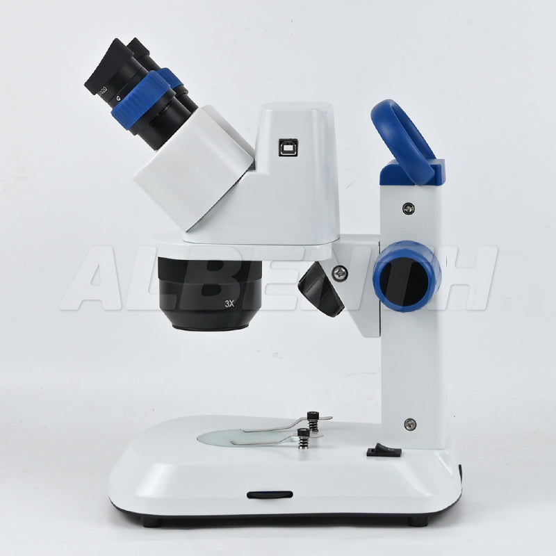Albenth 10X-30X Educational Stereo Digital Binocular Stereo Microscope Handle Portable With Triple Turntable Objective For School Educational Child