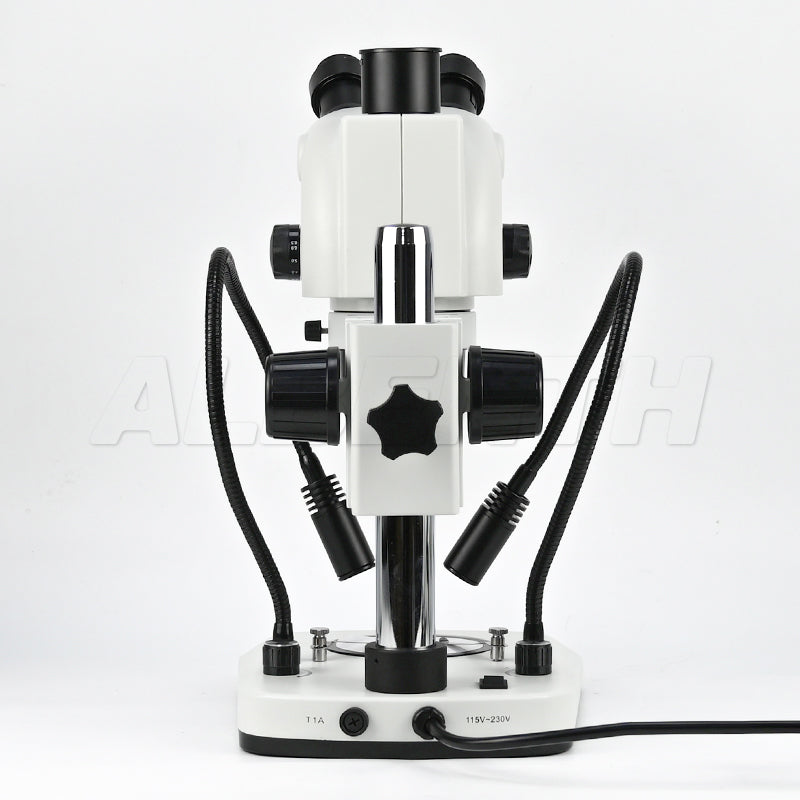 Albenth 6.5X-65X Zoom Stereo Trinocular Microscope on Pole Stand Gooseneck Light