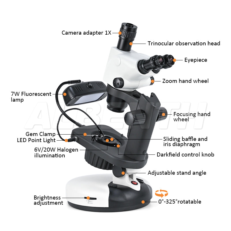 AmScope 10X-60X Trinocular Stereo Microscope For Jewelry & Gems - 3 Lights, Camera Port
