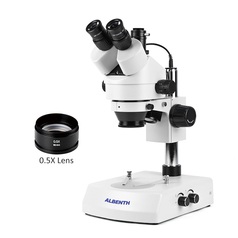 Albenth 7X-45X Trinocular Stereo Zoom Microscope with Incident and Transmitted LED Light