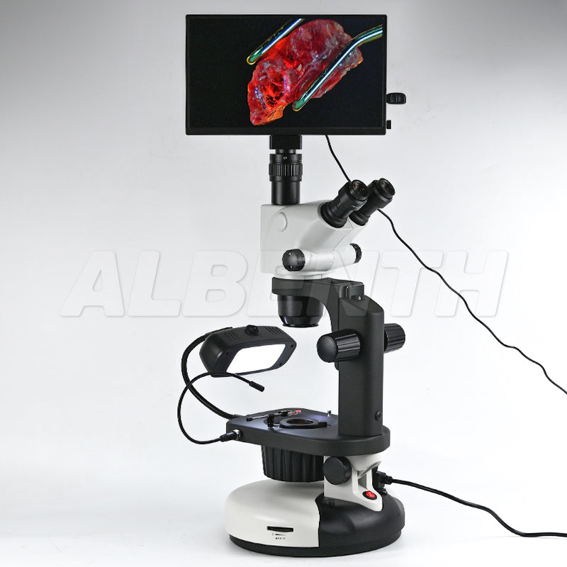 Albenth 6.5X-65X Trinocular Professional Jewelry Gemological Microscopes, With 4K 13.3'' LCD WiFi, HDMI, USB Microscope Camera