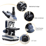 SWIFT SW350T 40X-2500X Trinocular Microscope With 3.1MP/5.1MP/10MP Camera, 10X 25X Eyepieces, Mechanical Stage, Abbe Condenser
