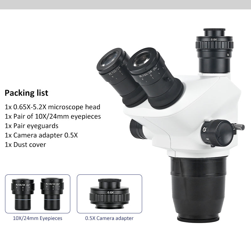 Albenth 6.5X-52X Trinocular Zoom Stereo Microscope Head With 0:100 Light Split 24mm Larger Field Eyepiece