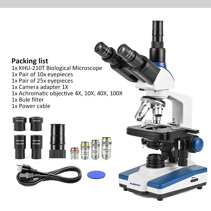 Albenth 40X-2500X Professional LED Brightfield Binocular/Trinocular Microscope Magnification With Dual Layer Mechanical Stage LED Light for Educational Science Lab Microscope