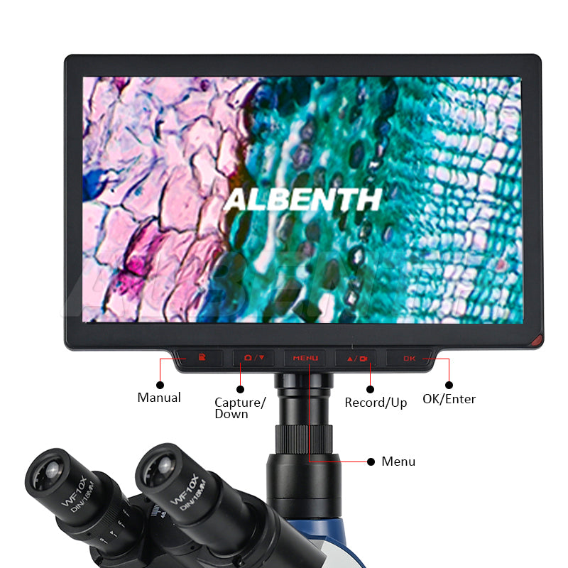 SWIFT SW350T Trinocular Compound Microscope SW350T, 40X-2500X Magnification With 2MP/4MP 10.1'' LCD Microscope Camera Siedentopf Head, Research-Grade, Two-Layer Mechanical Stage