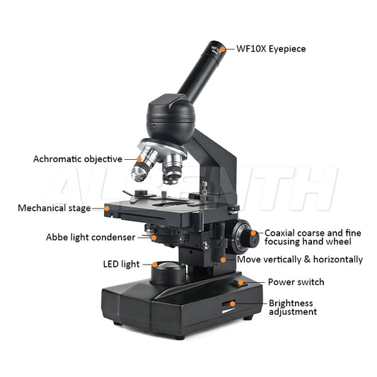 Albenth 40X-1600X Magnification Student Monocular Compound Biological Microscope